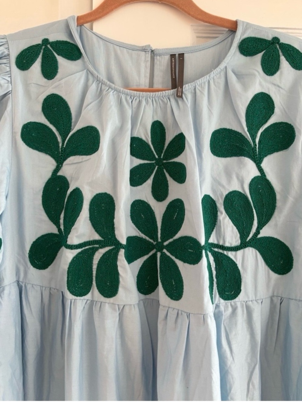 Anthropologie Embroidered Puff Sleeve Midi Dress Plus Size 2X Boho Cotton Pocket